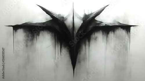 Abstract black shape bleeding downwards on a white background art piece