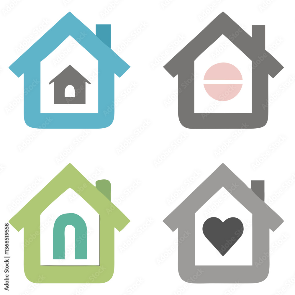 Obraz premium Home button icons set. Home page icon. Simple house symbols. Building icon. Vector illustration. Simple house symbol. Smart home icon collection. Main page pictogram in filled, thin line, outline edit