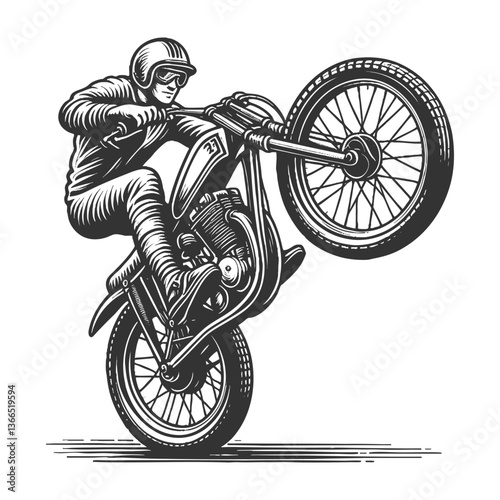 motorcyclist doing wheelie vector illustration