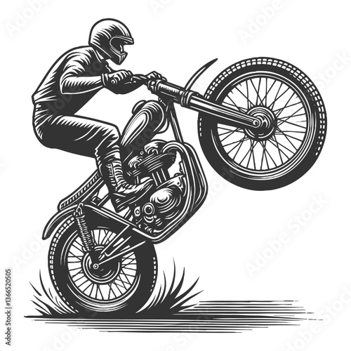 motorcyclist doing wheelie vector illustration