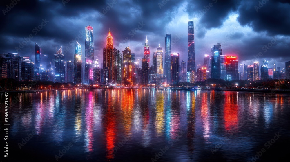 Fototapeta premium Nightfall over the Illuminated Skyline of Shanghai