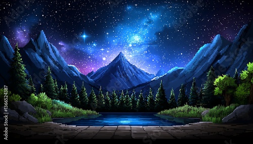 Night Mountain Lake Scene