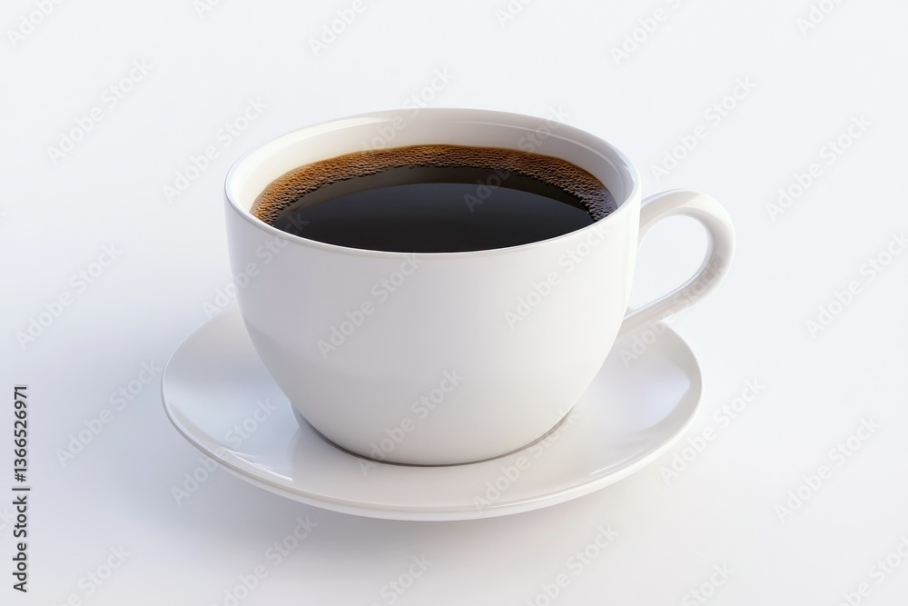 Dark Coffee in White Cup on Saucer Simple Isolated Background Dark Coffee in White Cup on Saucer Simple Isolated Background