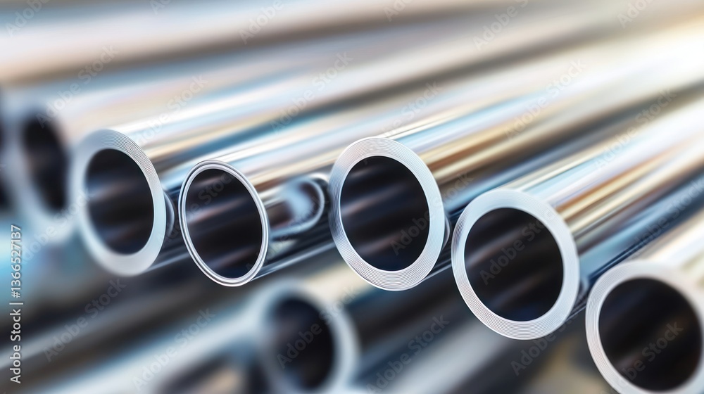 Industrial Metal Pipes CloseUp View of Stacked Tubing for Manufacturing and Construction Appl Industrial Metal Pipes CloseUp View of Stacked Tubing for Manufacturing and Construction Appl