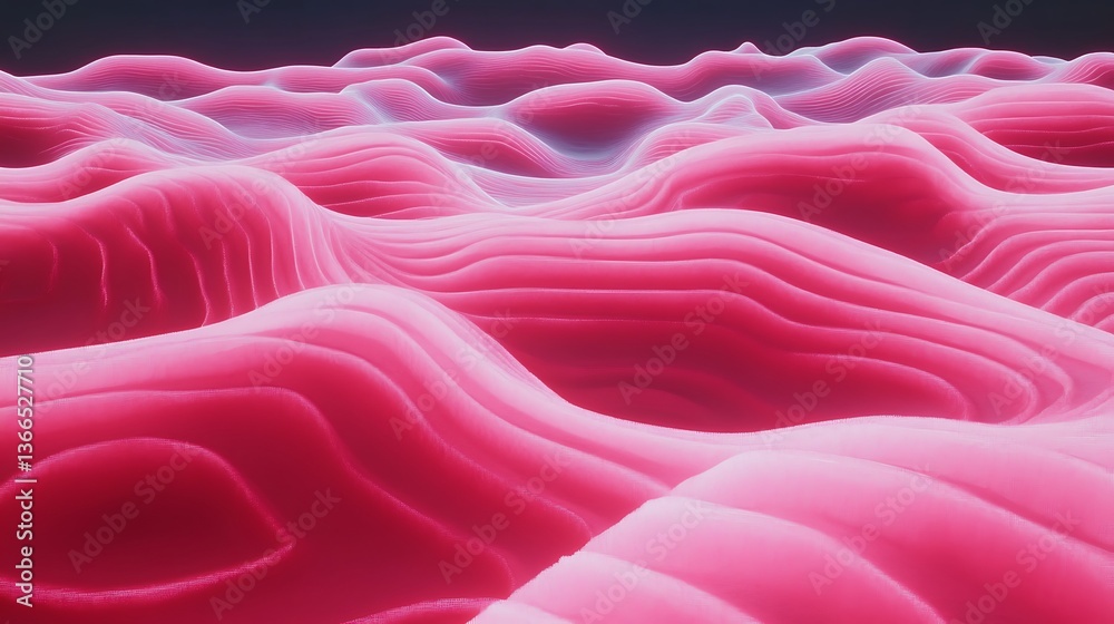 Fototapeta premium A pink undulating landscape with layered and illuminated textures