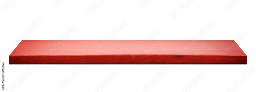 Fototapeta premium One empty red wooden shelf isolated on white