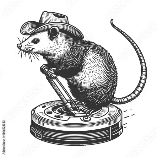 Cowboy Possum Riding robotic vacuum cleaner vector