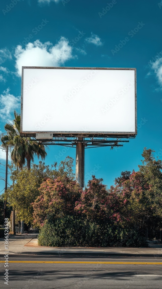 Fototapeta premium Empty billboard on sunny roadside, tropical setting
