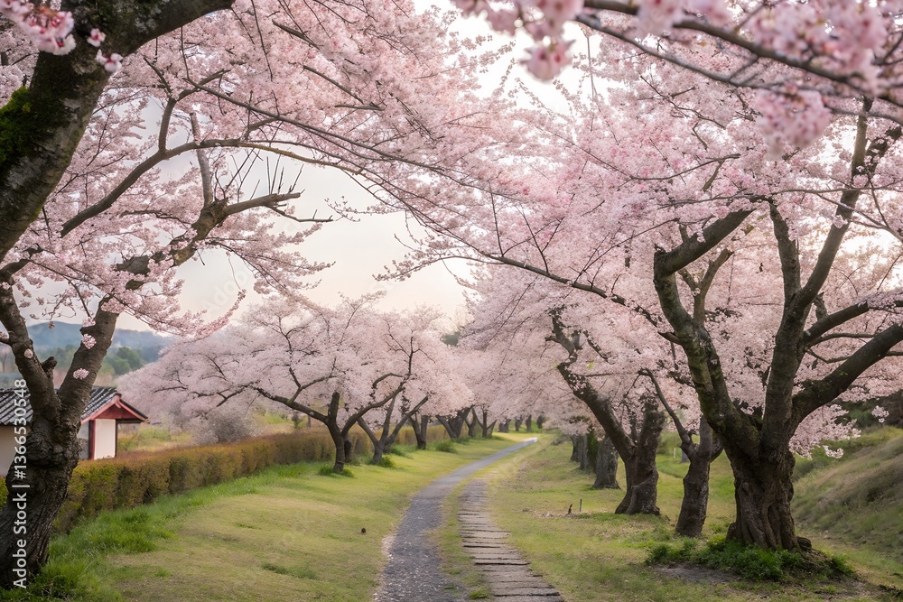 Obraz premium Springtime Cherry Tree Orchard