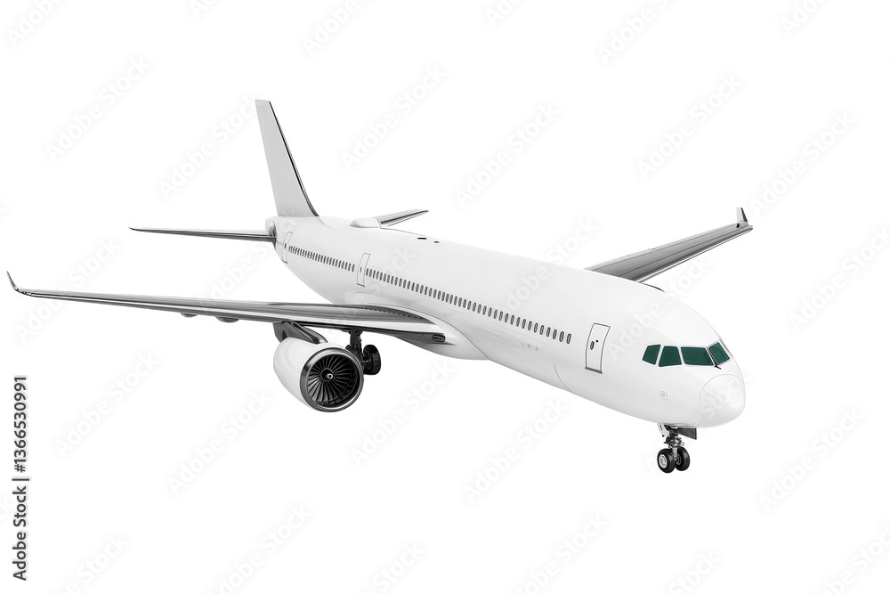 Passenger airliner soars in blank design, cut out transparent Passenger airliner soars in blank design, cut out transparent