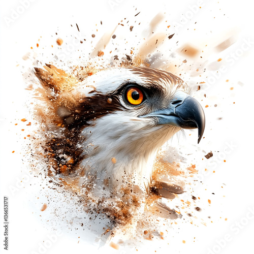 Eagle Head Explosion: A captivating artistic rendering of an eagle's head, dramatically exploding with energy, showcasing intricate details and fierce focus.