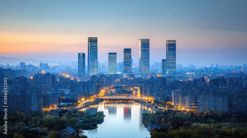 Fototapeta premium Modern City Skyline at Dawn