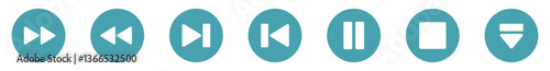 Audio button thin line icon set. Containing music, sound, speaker volume, play, video, pause, equalizer, loudspeaker, mute, microphone, headset. Vector illustration
