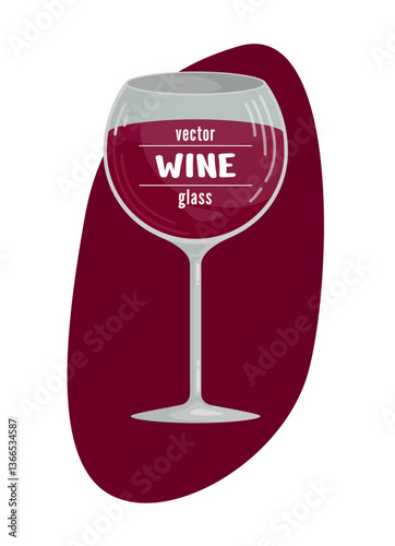 Big vector glass of wine. Red dry type. Alcoholic drink icon. Simple graphic template with text. Bright art for packaging design, bar menu. Craft winery flat concept. Cartoon style tall full wineglass