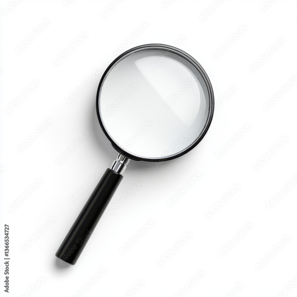 Magnifying Glass on White Background for Investigation, Reading, and Detailed Examination Purposes Magnifying Glass on White Background for Investigation, Reading, and Detailed Examination Purposes