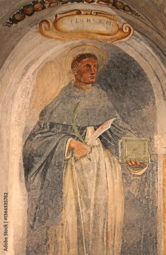 Naklejka premium San Pietro martire; affresco nella cripta della chiesa di San Calocero a Civate (Lecco)