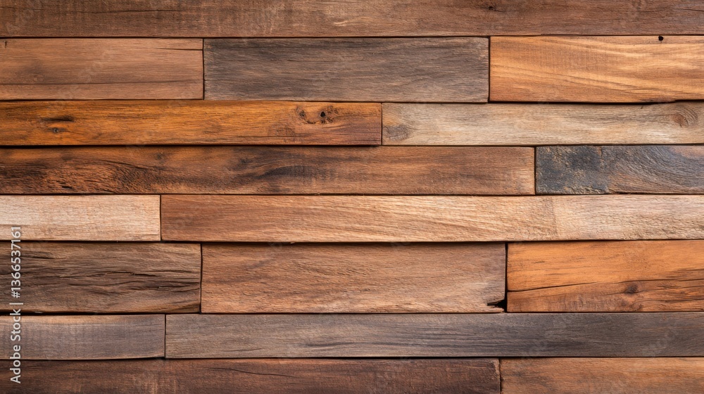 Naklejka premium Rustic Wooden Wall Paneling with Varied Textures and Warm Tones for Interior and Exterior Design Projects