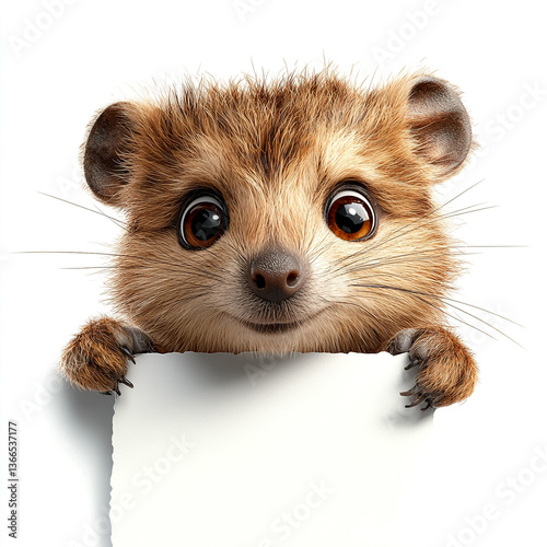Cute Creature Holding a Blank Sign: An adorable cartoon creature, exuding charm, playfully holds a blank sign, offering endless possibilities for your message.