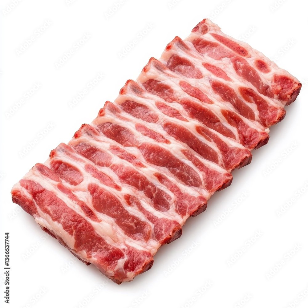 Fresh, succulent meat ribs ready to be cooked and savored, showcasing their rich texture and color against a pure white backdrop. Fresh, succulent meat ribs ready to be cooked and savored, showcasing their rich texture and color against a pure white backdrop.