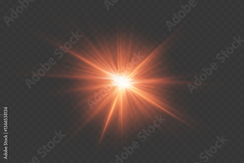 Red light rays of light, star flash and flare.