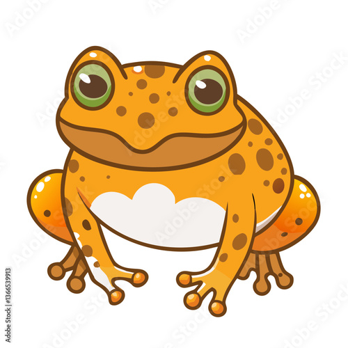 cute cartoon frog with a golden skin. The frog is isolated on a bright background