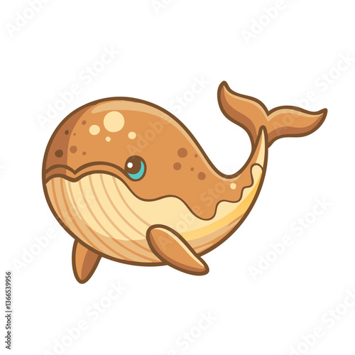 A charming whale character with a friendly appearance, illustrated in a playful style
