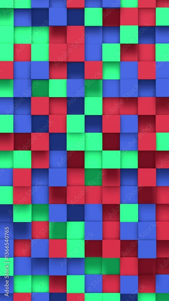 Multicolored small box cube random geometric background. Abstract square pixel mosaic illustration. Land block background. Fantasy fractal design. Digital art. 3d animation loop Multicolored small box cube random geometric background. Abstract square pixel mosaic illustration. Land block background. Fantasy fractal design. Digital art. 3d animation loop