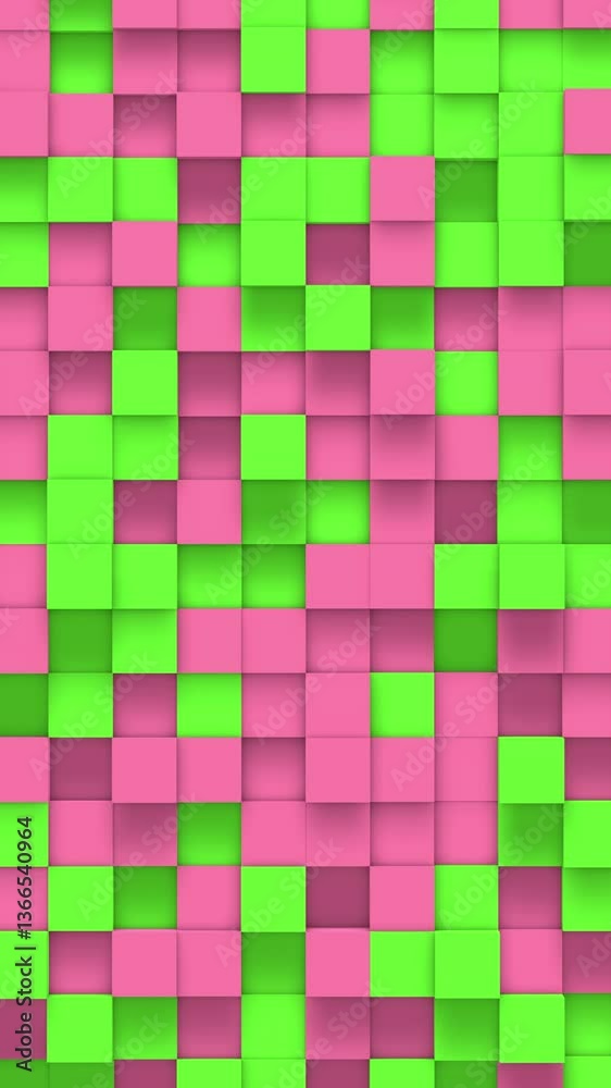 Green pink small box cube random geometric background. Abstract square pixel mosaic illustration. Land block background. Fantasy fractal design. Digital art. 3d animation loop Green pink small box cube random geometric background. Abstract square pixel mosaic illustration. Land block background. Fantasy fractal design. Digital art. 3d animation loop