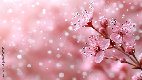 Wallpaper Mural Beautiful pink flowers with dewdrops and soft blurred background effects Torontodigital.ca