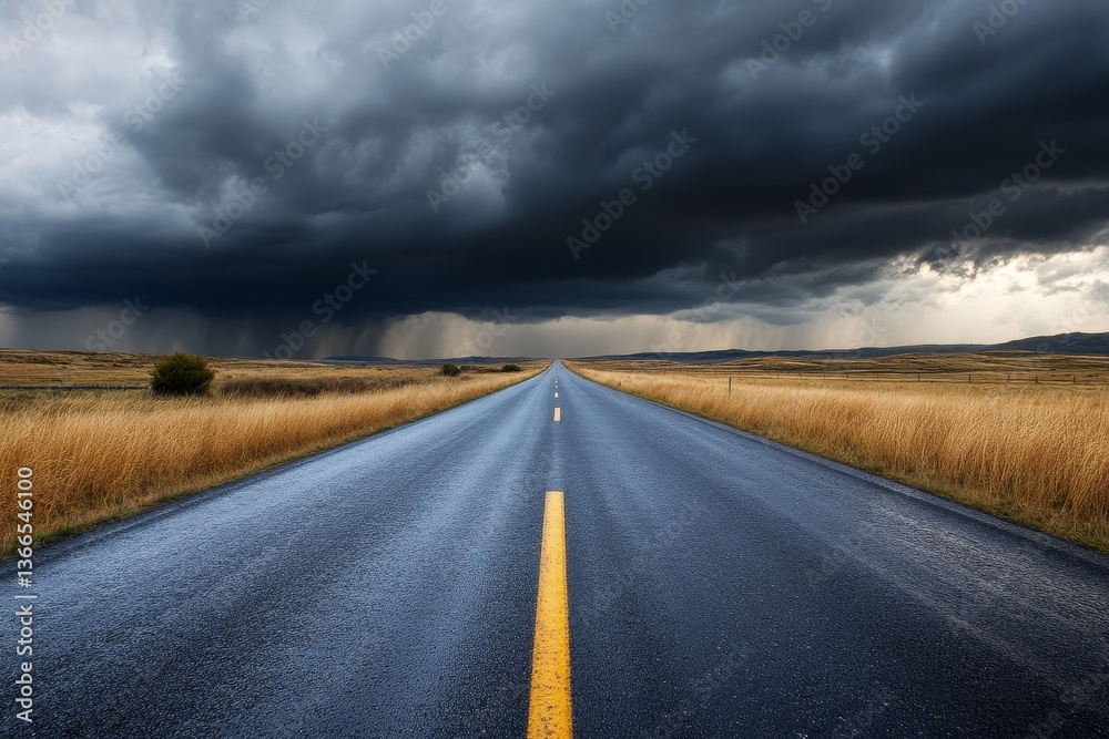 Naklejka premium Stormy Road Through Prairie