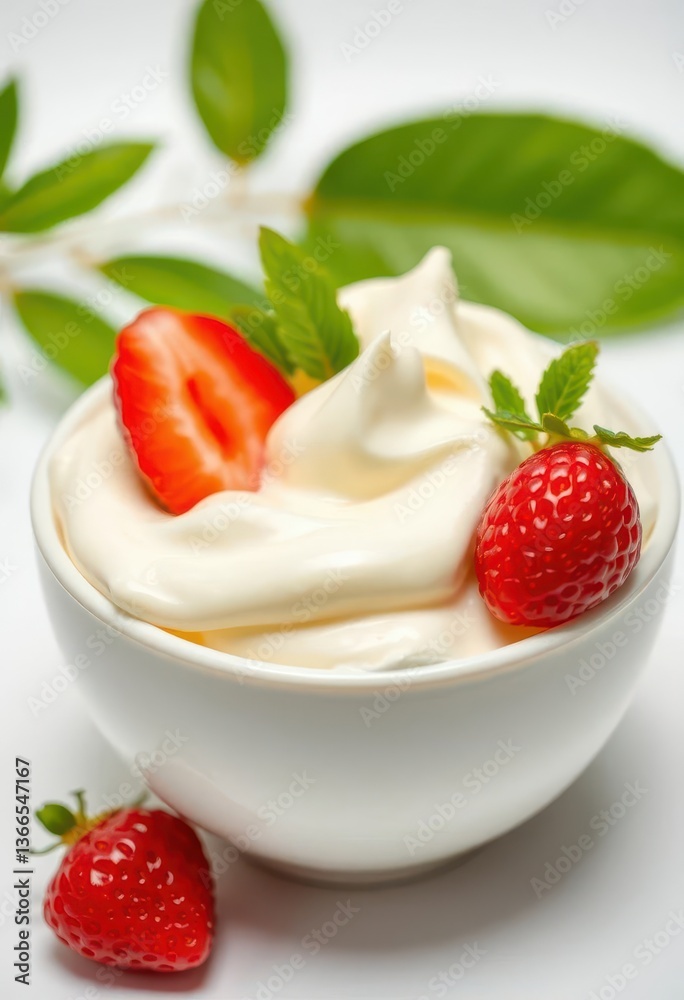 Close-up of creamy white yogurt isolated on white, high resolution, food photography Close-up of creamy white yogurt isolated on white, high resolution, food photography
