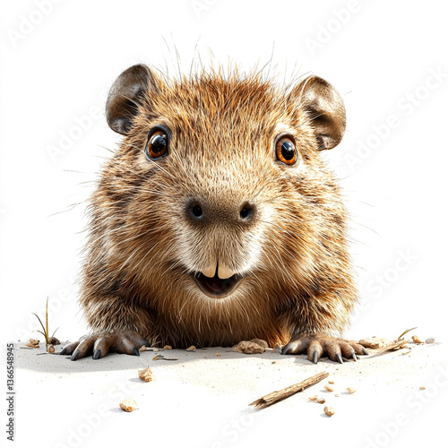 Groundhog's Grin: Capturing the curiosity and charm of a groundhog's expression as it peeks out from its burrow, conveying a sense of playful surprise. 