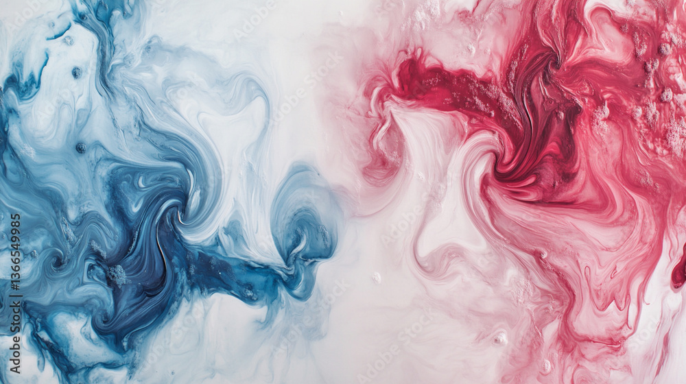 Fototapeta premium Colorful Abstract Watercolor Design With Swirling Red and Blue Patterns on a Soft White Background for Creative Projects