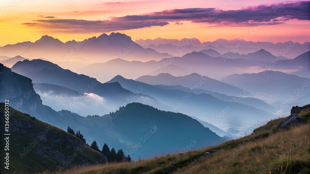 Obraz premium Mountain Range Sunset