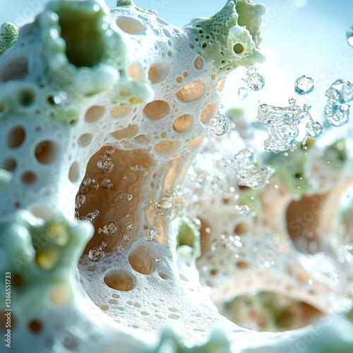 Coral Reef Splendor: Capturing the intricate beauty of a vibrant coral reef, showcasing its mesmerizing textures and forms, with droplets of refreshing water.