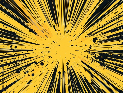 Dynamic Yellow Burst in Comic Style with Explosive Lines and Dots on an Engaging Background for Creative Projects