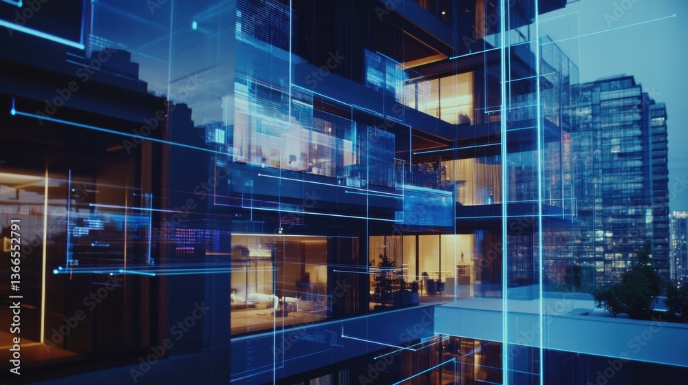 Fototapeta premium An AI powered system enhancing real estate management by analyzing property data, AI-assisted investment recommendations, and real-time market trends for smarter real estate decisions