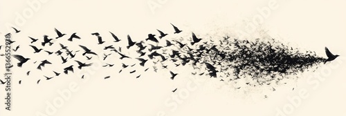 Flock of birds transitioning to dispersal