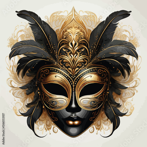 Elegent golden and black venetian carnival mask