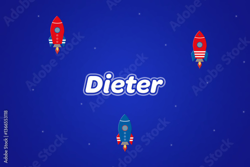 Photos Dieter male boy name illustration in blue with rockets.