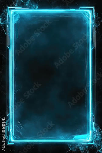 Futuristic Glowing Frame with Blue Neon Light and Space for Text