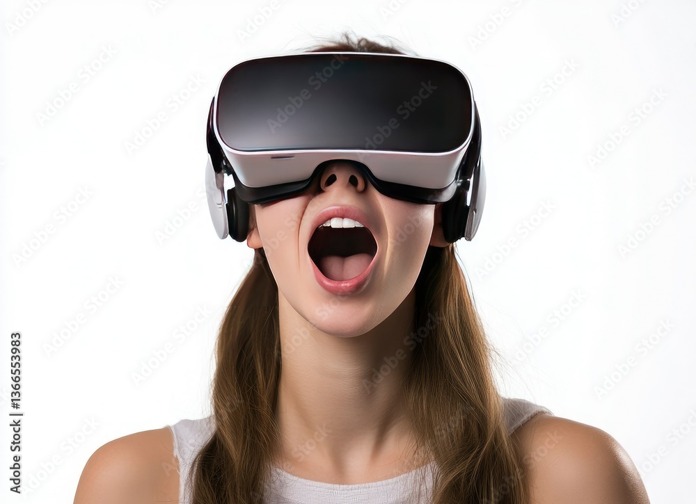 Woman Experiencing Virtual Reality with Open Mouth and Vr Headset Woman Experiencing Virtual Reality with Open Mouth and Vr Headset