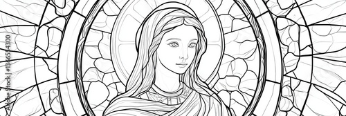 Elegant monochrome stained glass woman portrait