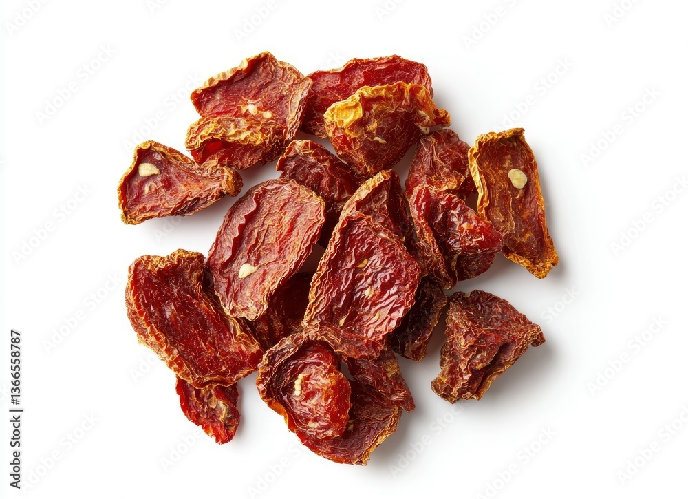 Dried Tomato Pieces on White Background Ready to Eat or Use Dried Tomato Pieces on White Background Ready to Eat or Use