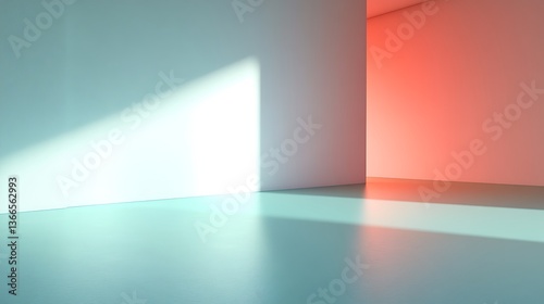 Light and shadow create geometric shapes within a clean interior