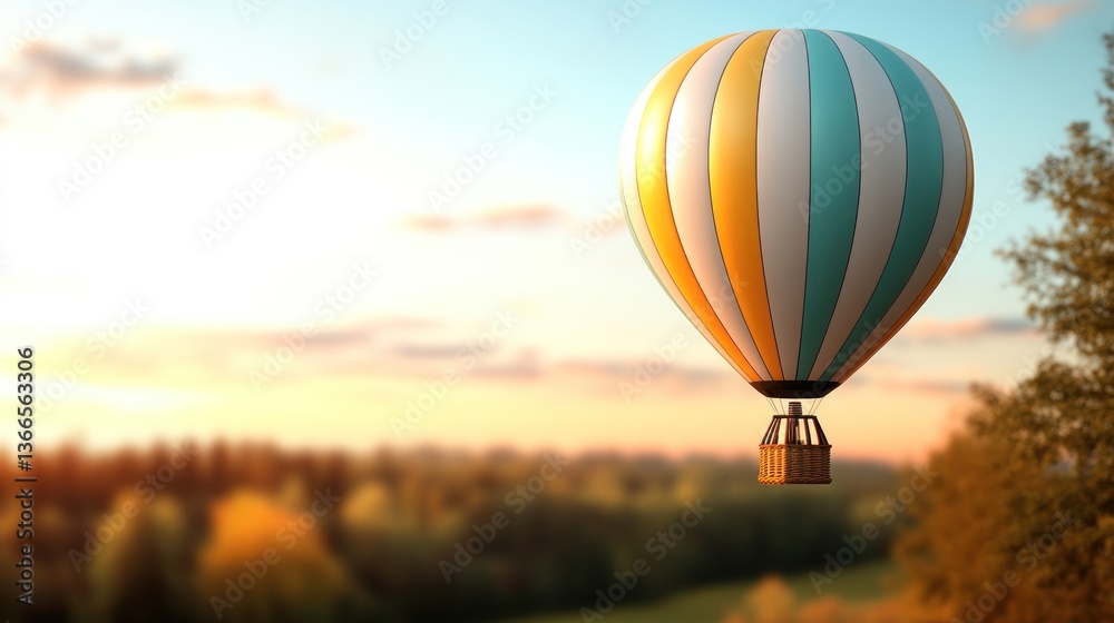 Fototapeta premium Hot air balloon at sunrise over forest