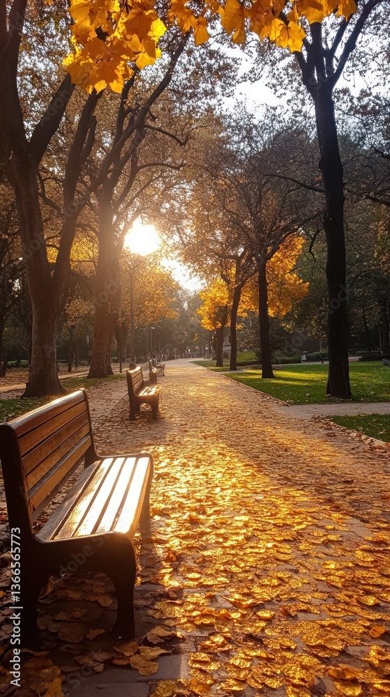 Naklejka premium Autumn park pathway
