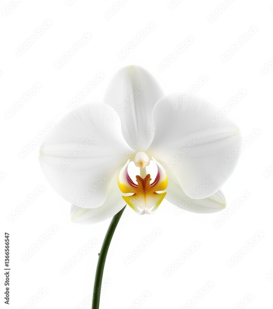 Obraz premium A pristine white orchid, petals delicately unfurled, isolated against a pure white background, image, fragile