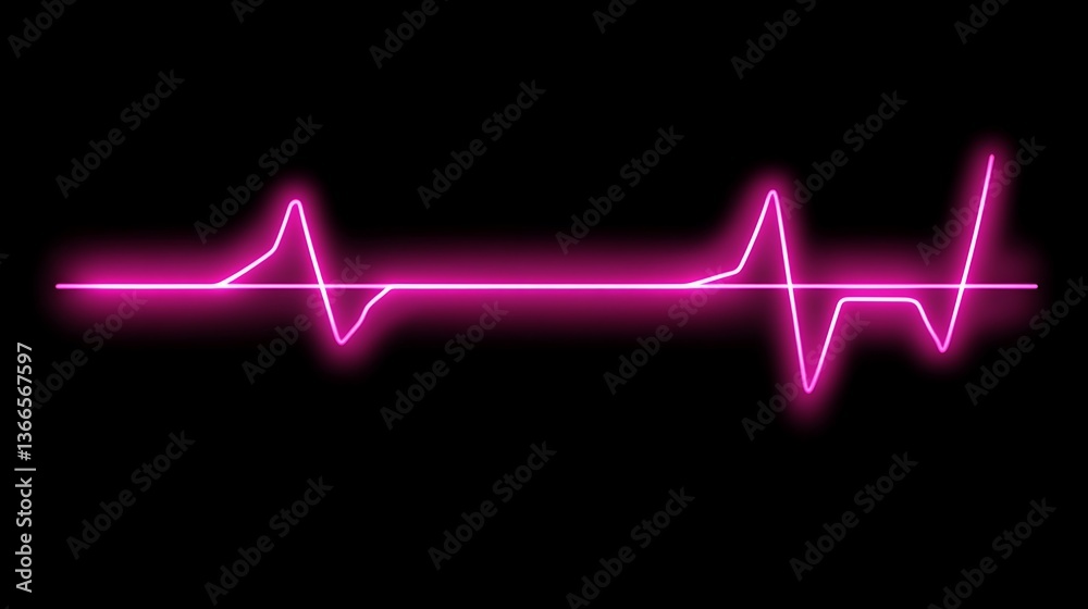 A bright pink glowing electrocardiogram line against a dark background A bright pink glowing electrocardiogram line against a dark background