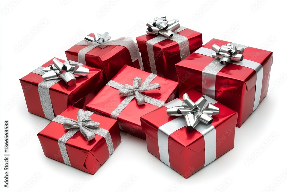 Obraz premium Red gift boxes with silver ribbon